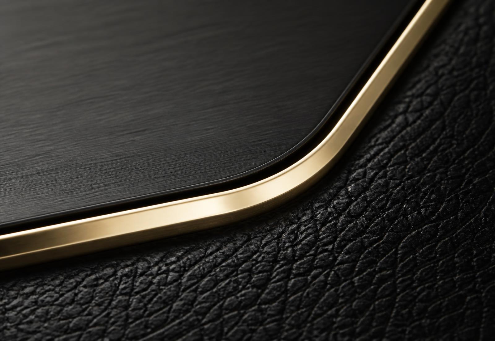 Detailaufnahme von Anthrazit, Gold und feinem Leder