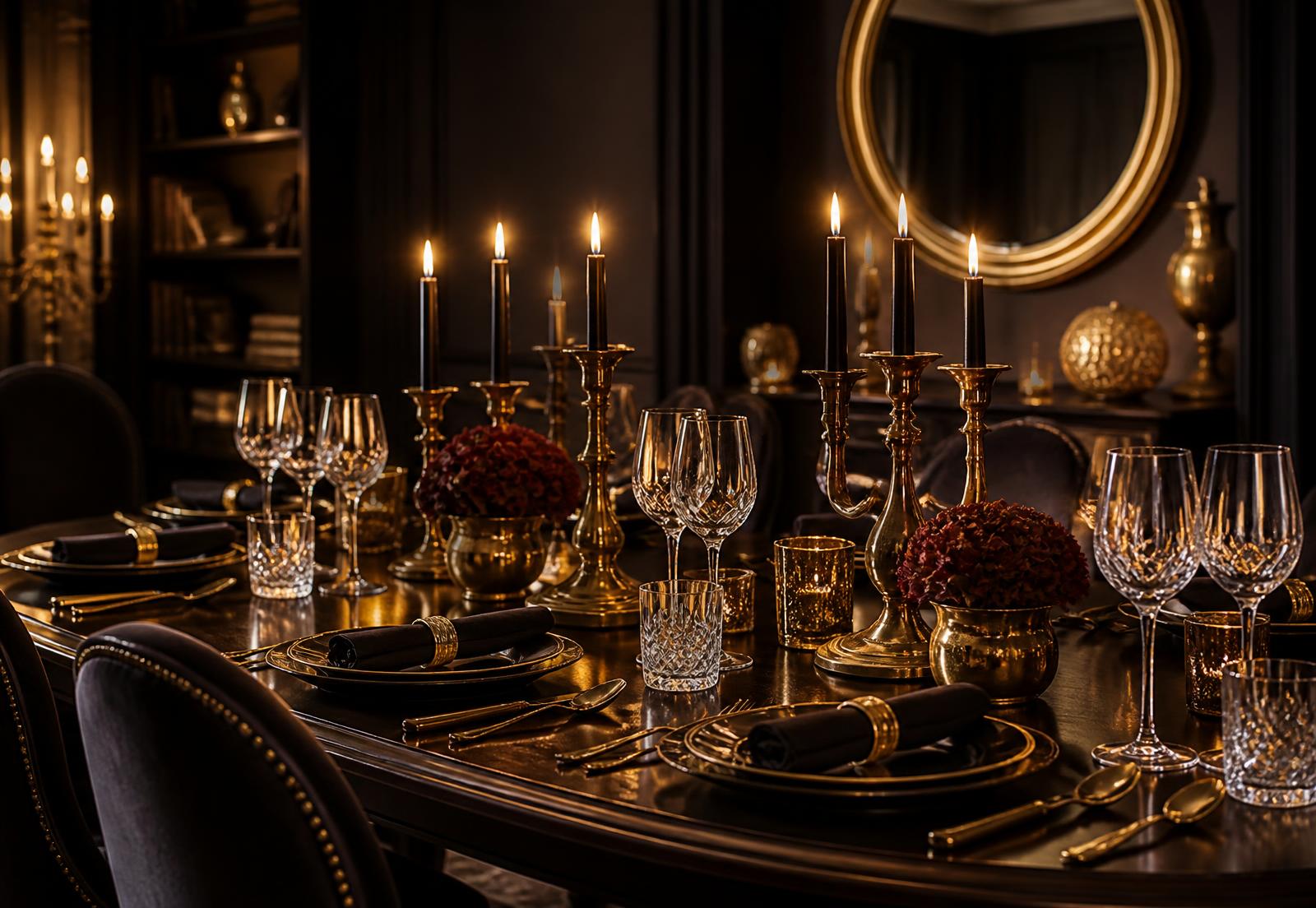 Elegant gedeckter Tisch für ein Private Dinner im Kerzenlicht